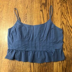 American Eagle Blue Ruffled tank Top 97% cotton size L